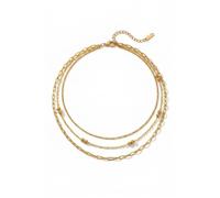 IKRUSH ARIIRA Gold-Tone Multi Layer Necklace for Women, 3 Strand Dainty Beaded Curb and Link Chain, Minimalist Stacking Jewellery
