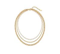 IKRUSH ARIIRA Gold-Tone Multi Layer Necklace for Women, Triple Strand Chain with Faux Pearls, Chunky Oval Link and Box Chain Jewellery