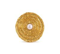 IKRUSH ARIIRA Gold-Tone Rosalind Statement Ring for Women, Textured Spiral Design with Faux Pearl Centre, Adjustable Bohemian Jewellery