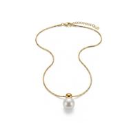 IKRUSH ARIIRA Gold-Tone Single Pearl Pendant Necklace for Women, Elegant Minimalist Jewellery with Dainty Snake Chain