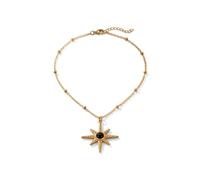 IKRUSH ARIIRA Gold-Tone Starburst Pendant Necklace for Women, Celestial Satellite Chain with Black Stone, Polished Stainless Steel Jewellery