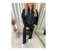 Ikrush Ashlee Zip Bomber Jacket And Trouser Co-Ord Set In Black Black