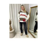 Ikrush Ava Oversized Striped Long Sleeve Knitted Jumper In White White