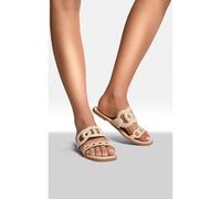 Ikrush Betty Comfortable Flat Sandals With Double Leather Chain In Cream Cream