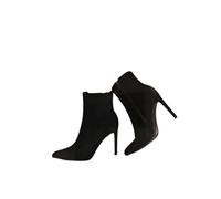 iKrush Black Faux Suede Pointed Toe High Heel Ankle Boots with Side Zip for Going Out