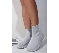 Ikrush Chunky Sole Knitted Sock Trainers In Grey Grey