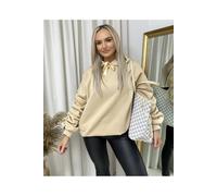 Ikrush Clarissa Oversized Ruched Sleeves Knitted Hoodie With Ribbon Detail In Beige Beige