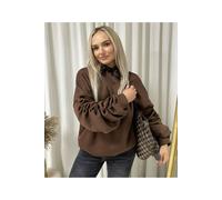 Ikrush Clarissa Oversized Ruched Sleeves Knitted Hoodie With Ribbon Detail In Brown Brown