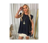 Ikrush Delilah Frill Short Sleeve Top With Free Necklace In Black Black