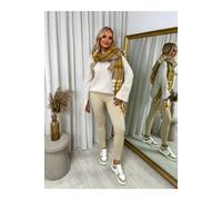 Ikrush Gabriela High Waisted Rib Curvy Leggings In Beige Beige