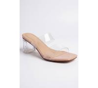 Ikrush Genevieve Clear Strap Low Block Heel Mules With Square Toe In Beige Beige