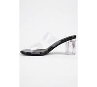Ikrush Genevieve Clear Strap Low Block Heel Mules With Square Toe In Black Black