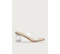 Ikrush Genevieve Clear Strap Low Block Heel Mules With Square Toe In Gold Gold