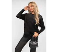 Ikrush Haisley Long Sleeve Knitted Jumper With Embellished Neckline In Black Black
