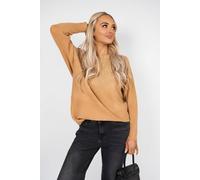Ikrush Haisley Long Sleeve Knitted Jumper With Embellished Neckline In Camel Camel