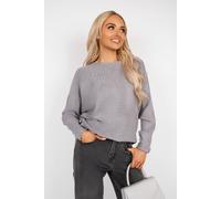Ikrush Haisley Long Sleeve Knitted Jumper With Embellished Neckline In Grey Grey