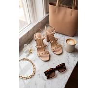 Ikrush Ivy Womens Studded T-Bar Block Heel Sandals In Nude Nude