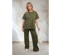 Ikrush Jennifer Contrast Stripe Top And Wide Leg Trouser Co-Ord Set In Khaki Khaki