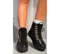 Ikrush Jillian Leather Lace Up Front Platform Boots In Black Black