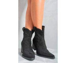 Ikrush Laura Faux Suede Cowboy Ankle Length Boots In Black Black