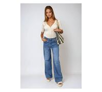 Ikrush Layla High Waisted Wide Leg Jeans In Navy Navy