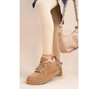 Ikrush Leiza Chunky Lace Up Faux Fur Trainers In Camel Camel