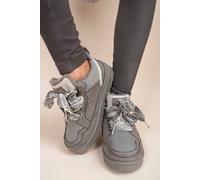 Ikrush Leiza Chunky Lace Up Faux Fur Trainers In Grey Grey