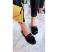 Ikrush Liana Patent Tassel Brogue Flats In Black Black