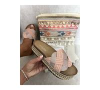 Ikrush Luna Embellished Strap Braided Chunky Platform Sandals In Beige Beige
