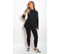 Ikrush Mila Chunky Knitted High Roll Neck Top Bottom Co-Ord Set In Black Black