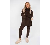 Ikrush Mila Chunky Knitted High Roll Neck Top Bottom Co-Ord Set In Brown Brown