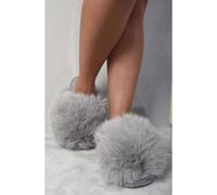 Ikrush Mildred Fluffy Faux Fur Winter Slippers In Grey Grey