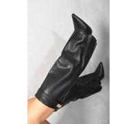 Ikrush Myla Skirted Fold Over Buckle Pointed Toe High Boots In Black Black