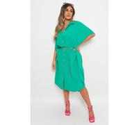 Ikrush Nancy Button Down Collared Midi Dress With Two Front Pockets In Green Green