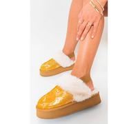 Ikrush Noelle Sequin Faux Fur-Cuff Back Strap Boots In Camel Camel