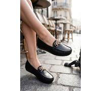 Ikrush Olivia Womens Rhinestone Chain Loafers In Black Black