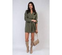 Ikrush Raven Oversized Waist Tie Button Detail Blazer Jacket In Khaki Khaki