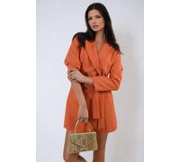 Ikrush Raven Oversized Waist Tie Button Detail Blazer Jacket In Orange Orange