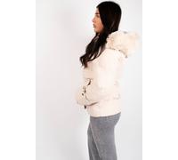 Ikrush Serelina Belted Puffer Jacket With Faux Fur Hood In Beige Beige