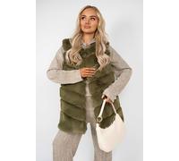 Ikrush Verina Sleeveless Faux Fur Longline Gilet In Khaki Khaki