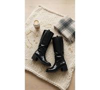 Ikrush Verira Patent Knee High Block Heel Boots In Black Black