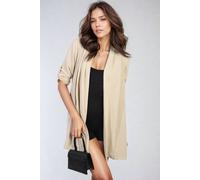 Ikrush Vivian Open Front Roll Up Sleeve Cardigan In Beige Beige
