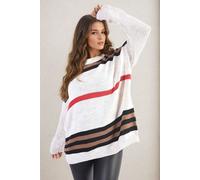 IKRUSH Women's Ava Oversized Striped Long Sleeve Knitted Jumper in Beige | Size: S/M IKRUSH Beige S/M