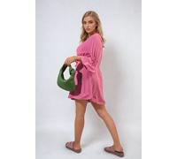 IKRUSH Women's Carmen Pleated Tie Waist Mini Dress in Beige | Size: Medium/Large IKRUSH Beige M/L