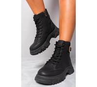 IKRUSH Women's Clarissa Chunky Lace Up Platform Ankle Boots in Black | Size: 3 IKRUSH Black 3