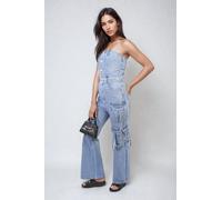 IKRUSH Women's Giselle Multi Pockets Strapless Cargo Jumpsuit in Blue | Size: Medium IKRUSH Blue M