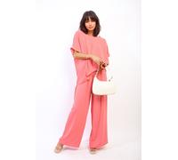 IKRUSH Women's Hailey Oversized Top & Wide Leg Trousers Co-ord Set in Coral | Size: Medium/Large IKRUSH Coral M/L
