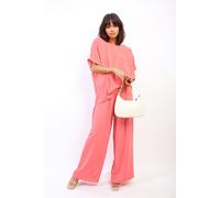 IKRUSH Women's Hailey Oversized Top & Wide Leg Trousers Co-ord Set in Coral | Size: S/M IKRUSH Coral S/M