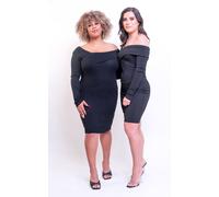 IKRUSH Women's Isabella Off-Shoulder Long Sleeve Bodycon Dress in Black | Size: Small IKRUSH Black S