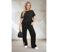 IKRUSH Women's Jennifer Contrast Stripe Top & Wide Leg Trouser Co-ord Set in Black | Size: S/M IKRUSH Black S/M